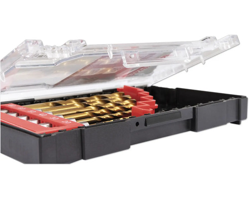 Sada vrtákov v otvorenom plastovom kufríku