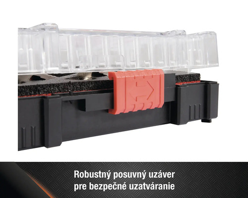 Kufrík na náradie s priehľadným vekom a posuvným uzáverom