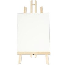 Drevený maliarsky stojan s bielym plátnom