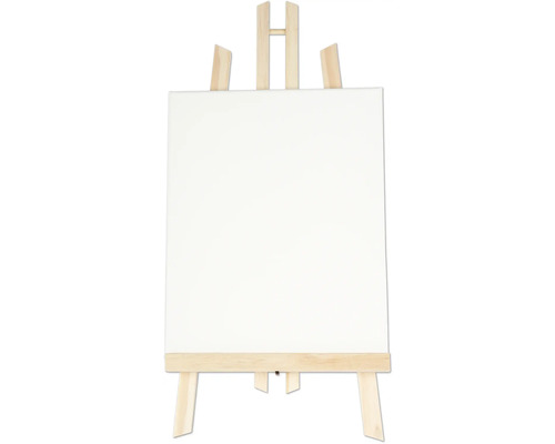 Drevený maliarsky stojan s bielym plátnom