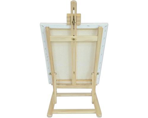 Drevený maliarsky stojan s plátnom zozadu