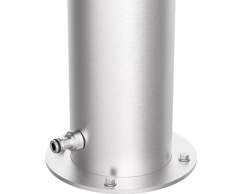 Záhradná zásuvka z nehrdzavejúcej ocele s vodovodným kohútikom