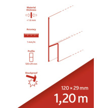 Hrúbka materiálu menej ako 1,6 milimetra, presnosť 1 milimeter na meter, profil 120 krát 29 milimetrov, nárazuvzdorný, dĺžka 1,20 metra