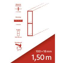 Hrúbka materiálu menej ako 1,2 mm, presnosť 1 mm na meter, profil 100 x 18 mm, nárazuvzdorný, dĺžka 1,50 metra