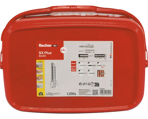 Hmoždinky Fischer SX Plus 8x40, 1200 kusov v červenej krabici