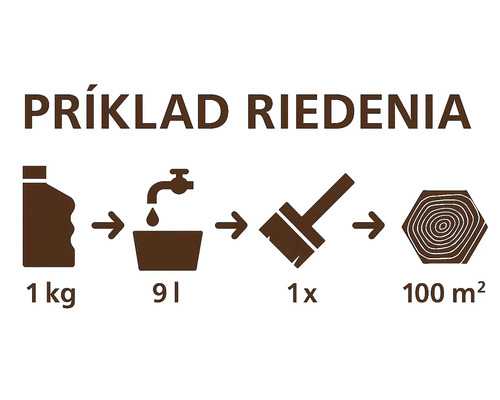 Návod na riedenie: 1 kg farby, 9 l vody, 1 náter, 100 m² pokrytie