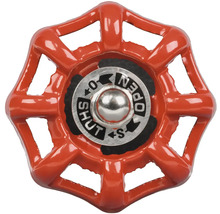 Červené ventilové koleso s indikátorom otvorenia a zatvorenia