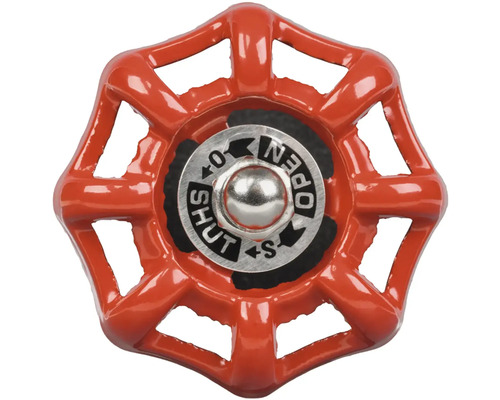 Červené ventilové koleso s indikátorom otvorenia a zatvorenia