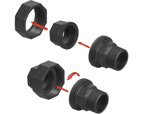 Železná objímka so závitom na montáž rúr