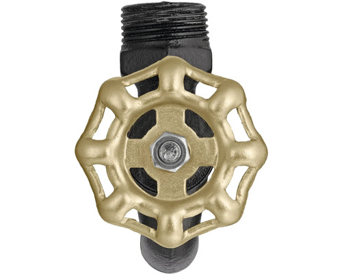 Ventil so zlatou rukoväťou a čiernym závitovým pripojením