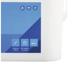 Symbol pre jednoduchú aplikáciu, nanášanie valčekom, nanášanie štetcom, úsporu energie a rozsah 15 metrov štvorcových