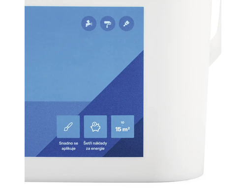 Symbol pre jednoduchú aplikáciu, nanášanie valčekom, nanášanie štetcom, úsporu energie a rozsah 15 metrov štvorcových