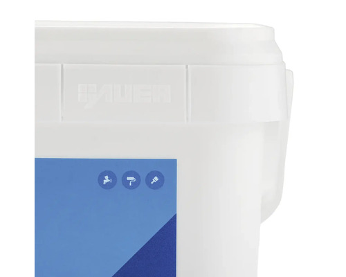 Detailný pohľad na vedro s farbou so symbolmi pre striekanie, valcovanie a natieranie