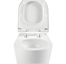 Závesný hlbokosplachovací klozet s otvoreným splachovacím kruhom a WC sedadlom