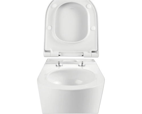 Závesný hlbokosplachovací klozet s otvoreným splachovacím kruhom a WC sedadlom
