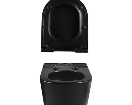 Čierna toaleta s otvoreným záchodovým vekom