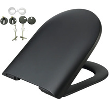 Čierne záchodové sedadlo s upevňovacím materiálom