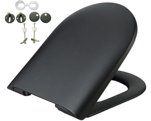 Čierne záchodové sedadlo s upevňovacím materiálom