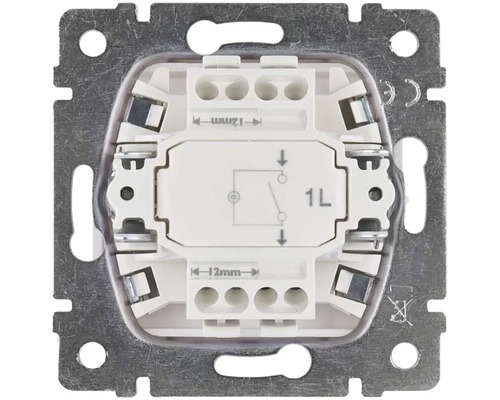Zadná strana spínača s pripojovacími svorkami a spínacím symbolom