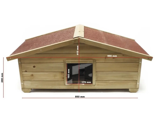 Drevená psia búda s rozmermi 850 x 990 x 415 mm