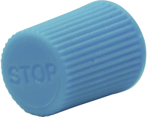 Plastová krytka s nápisom 'STOP'.