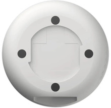 Spodná strana okrúhleho bieleho zariadenia so štyrmi montážnymi bodmi