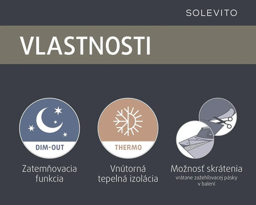 Vlastnosti produktu Solevito: funkcia zatemnenia, tepelná izolácia, vrátane nažehľovacej pásky