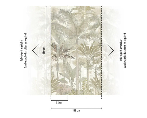 Fototapeta s motívom tropických paliem, 159 na 280 centimetrov, ľubovoľne napojiteľná.