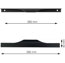 Technický nákres nábytkovej úchytky s rozmermi 260 mm a 295 mm dĺžky a 40 mm výšky.
