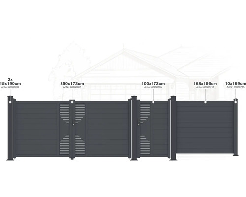 Rôzne plotové prvky s rozmermi