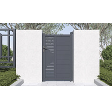 Záhradná bránka s horizontálnymi prvkami medzi dvoma múrmi