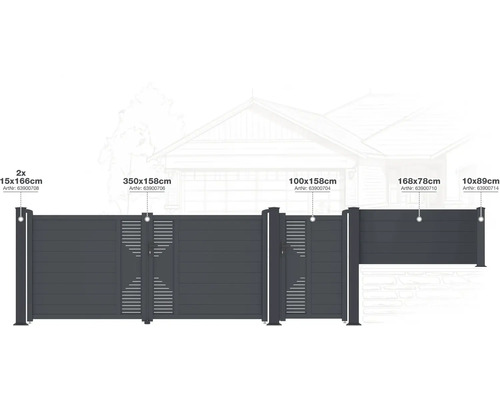 Rôzne záhradné ploty a záhradné brány v rôznych veľkostiach