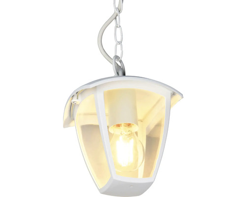 Biele závesné svietidlo s reťazovým závesom a žiarovkou