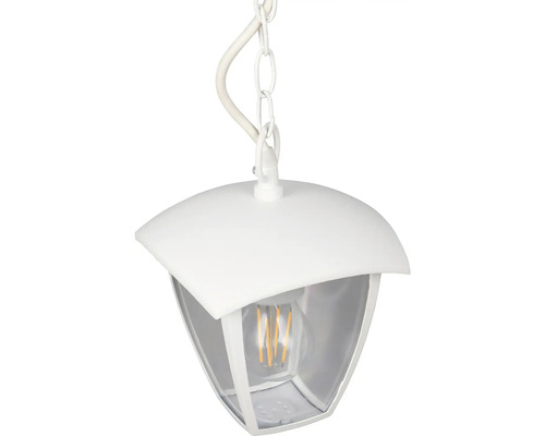 Biele závesné svietidlo s reťazovým závesom a svetelným zdrojom