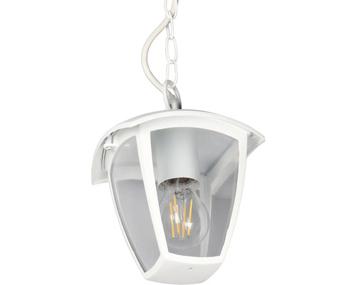 Biela závesná lampa s čírou žiarovkou