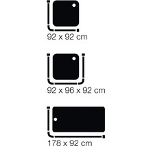 Zobrazenie rôznych tvarov a veľkostí sprchovacích kabín v centimetroch