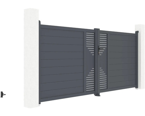 Hliníková posuvná brána s vodorovnými lamelami a štrbinovým vzorom