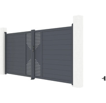 Hliníková záhradná bránka s vodorovnými lamelami a dekoratívnymi výrezmi