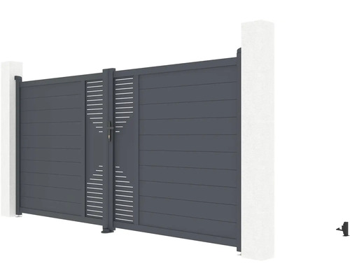 Hliníková záhradná bránka s vodorovnými lamelami a dekoratívnymi výrezmi