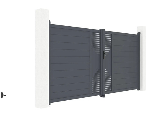 Hliníková záhradná bránka s lamelovým dizajnom a stĺpikmi