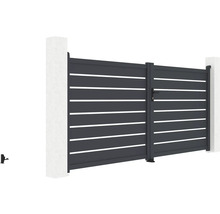 Hliníková posuvná brána s vodorovnými lamelami medzi dvoma stĺpikmi