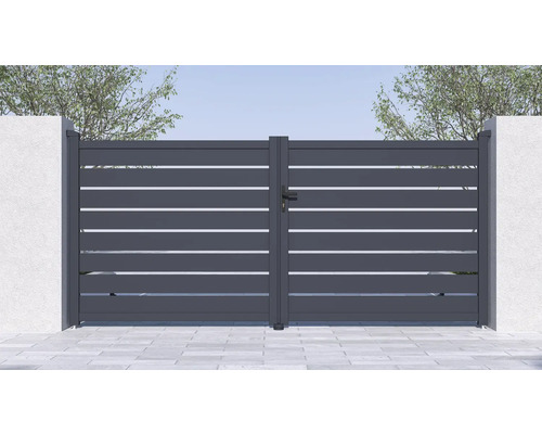 Dvojkrídlová brána s horizontálnymi lamelami do záhrady