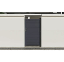 Hliníková záhradná bránka s vodorovnými panelmi medzi dvoma stenami