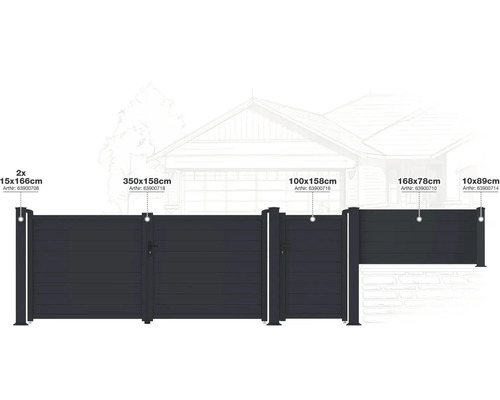 Rôzne prvky plota s rôznymi rozmermi