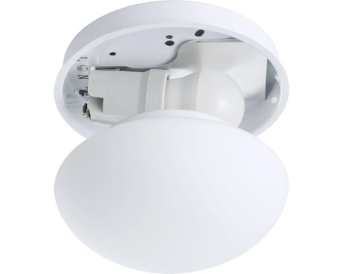 Biele stropné svietidlo s okrúhlou sklenenou kupolou