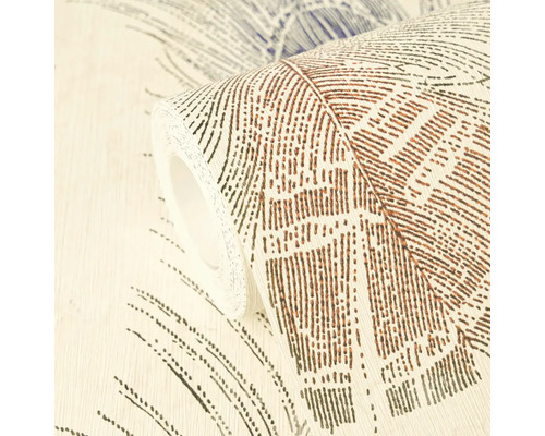 Rola vliesovej tapety s jemnou štruktúrou a abstraktným vzorom peria.