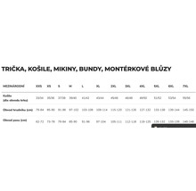 Tabuľka veľkostí pre tričká, košele, mikiny, bundy a pracovné blúzy