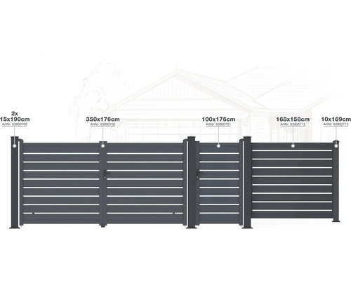 Rôzne plotové prvky s údajmi o veľkosti pre záhradu