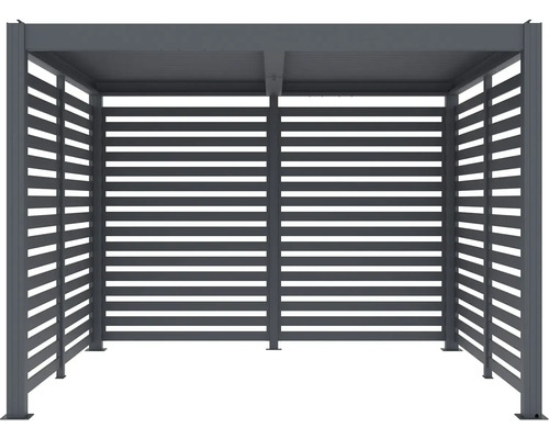 Sivá záhradná pergola s lamelovými stenami