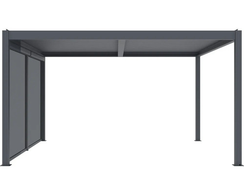 Sivá pergola s lamelovou strechou a bočným panelom